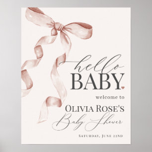 Beige Coquette Bow fille Baby shower Affiche de bi