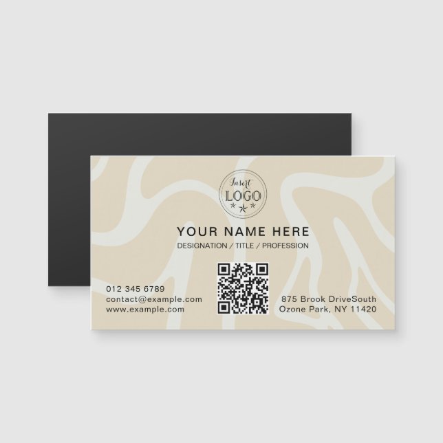 Beige Cream Simple Pattern Magnetic Business Card (Devant / Derrière)