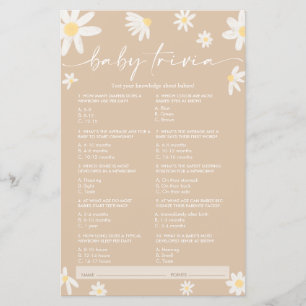Beige Daisy Baby Trivia, Baby shower Jeu