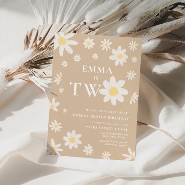 Beige Daisy Deuxième 2e invitation à l'anniversair (Créateur téléchargé)