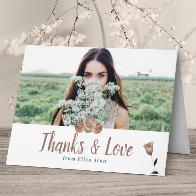 Beige, Dusty Rose Carte de remerciements Bat mitzv (bat mitzvah thank you cards, floral beige rose, simple folded thank you cards for bat mitzvah guests)