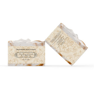 Beige Faux Linen Damask Style Soap Band / Étiquett
