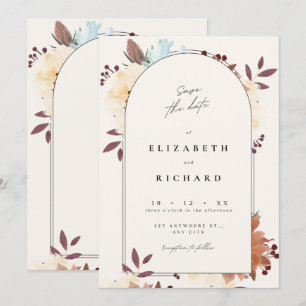 Beige Floral Élégant Enregistrer la date Carte Inv
