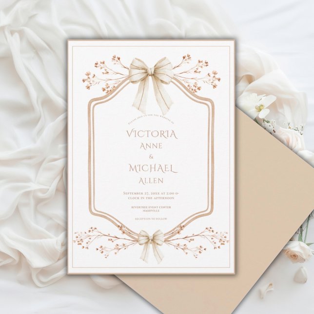 Beige Frame Floral Elegant Wedding Invitation (Créateur téléchargé)