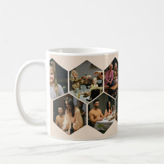 Beige Geometric Hexagon Photo Collage Coffee Mug