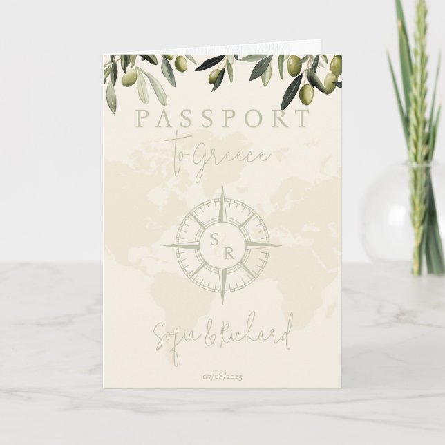 Beige Grèce Mariage Passeport Carte du monde Compa (Devant)