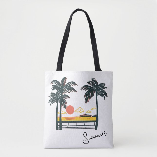 Beige Green Summer Beach Sac fourre-tout (Devant)