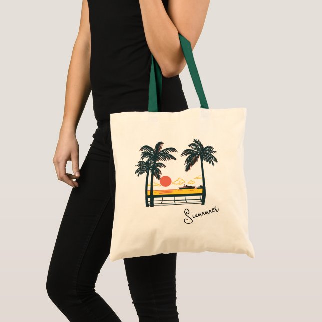 Beige Green Summer Beach Sac fourre-tout (Devant (produit))