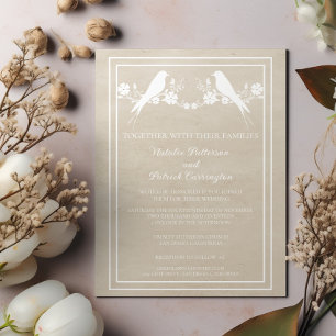 Beige Lovebird Floral Faire-part de mariage