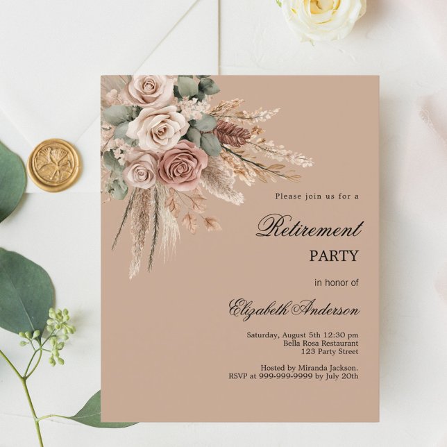 Beige marron taupe rose de retraite invitation (Créateur téléchargé)