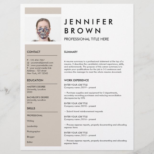Beige Minimal CV cv avec photo (Devant)