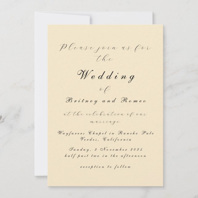 Beige moderne Elégant Mariage Invitation (Devant)