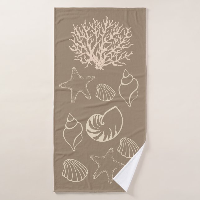 Beige Nautical Seashell Bath Towel (Serviette de bain)