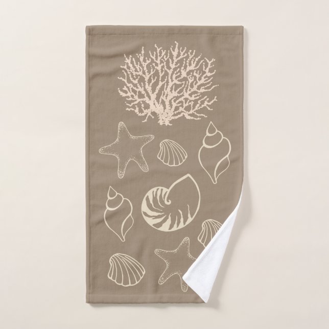 Beige Nautical Seashells Bath Towel Set (Serviette à main)