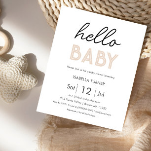 Beige neutre Bonjour bébé Invitation Baby shower