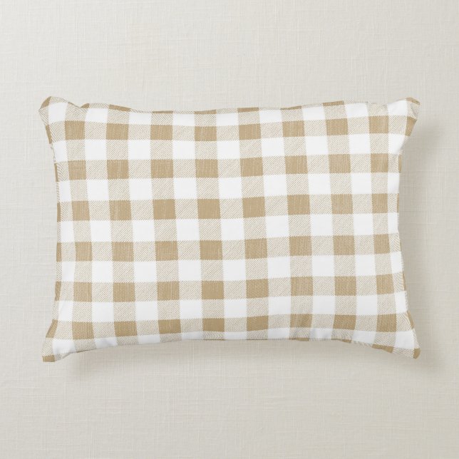 Beige neutre rustique En vichy Coussin d'accents p (Devant)