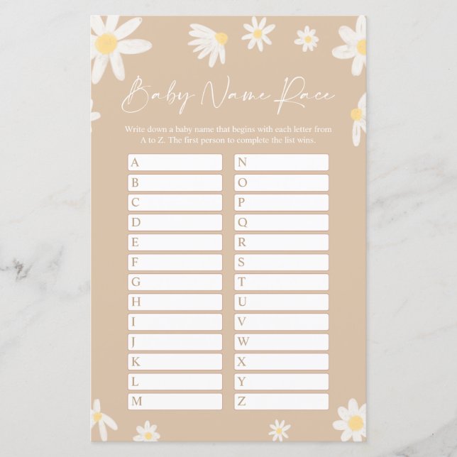 Beige Nom Course Baby shower Carte de jeu (Devant)