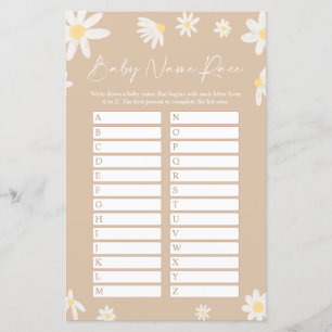 Beige Nom Course Baby shower Carte de jeu