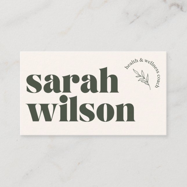 Beige Olive Green Santé Carte de visite de bien-êt (Devant)