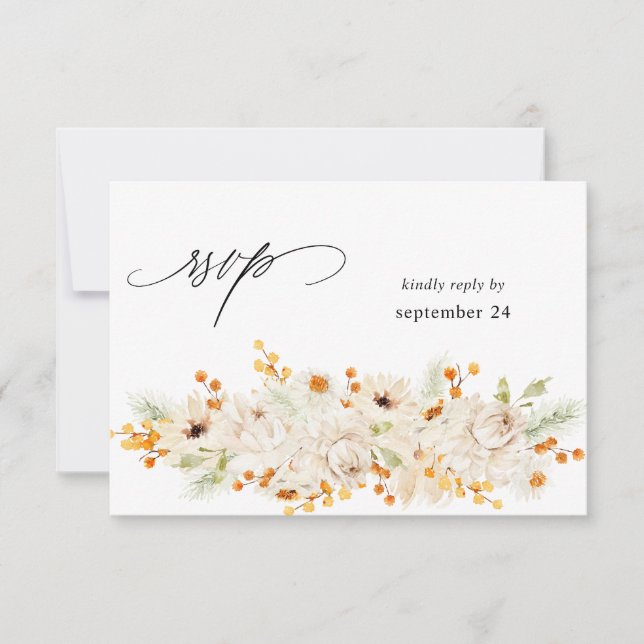 Beige & Orange Floral avec RSVP de repas  (Devant)
