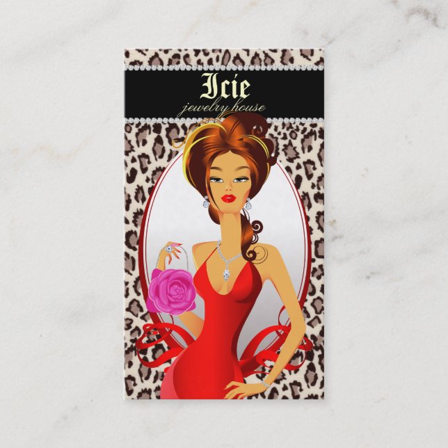 Beige rouge de léopard de carte de visite de sac à (Devant)