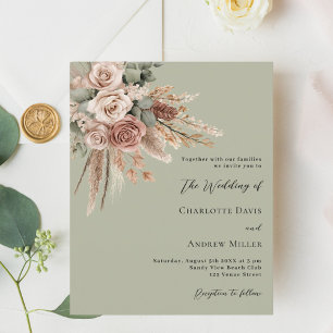 Beige taupe rose sage vert faire-part de mariage