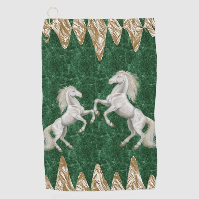 Beige Vert Blanc Horse Golf Serviette (Devant)