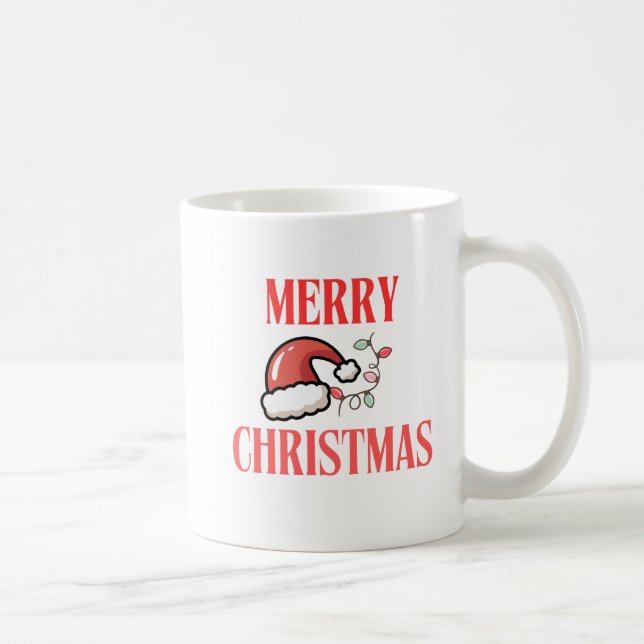 Beige & White Festive Merry Christmas Classic Mug  (Droite)