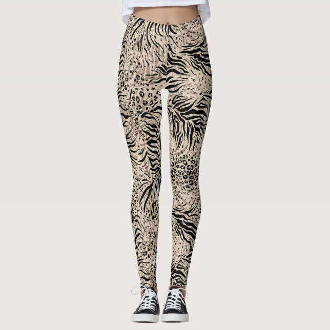 Beige Zèbre Imprimé femmes Leggings (Devant)
