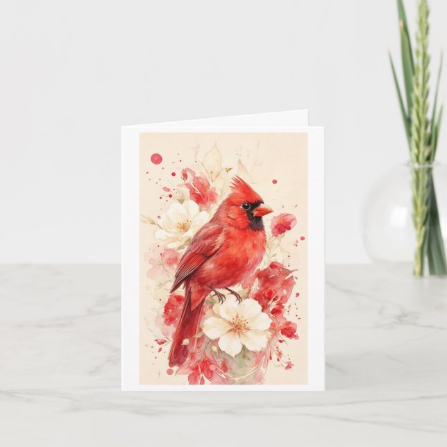 bel oiseau rouge sur une carte (Devant)