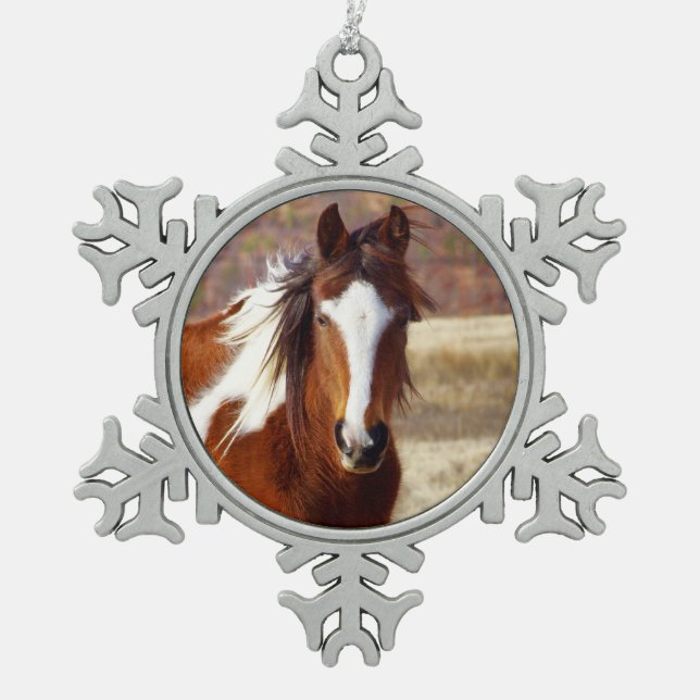 Bel ornement de flocon de neige d'étain de cheval (Devant)