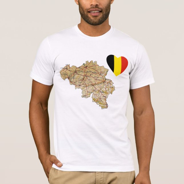 Belgique Coeur Drapeau et carte T-shirt (Devant)