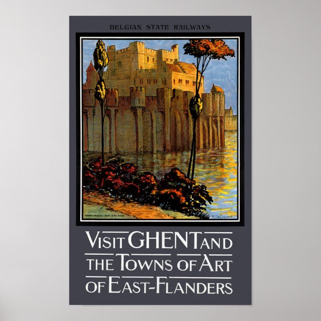 Belgique Poster Vintage voyage Gand restauré (Devant)