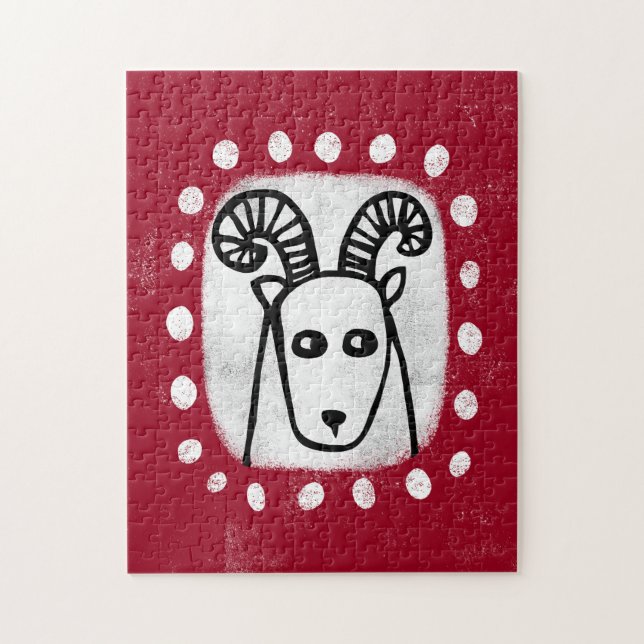 Bélier De Mouton Drôle Sur Le Puzzle Rouge (Vertical)