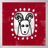 Bélier Mouton Drôle Sur Poster Rouge Mur Art