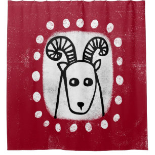 Bélier Mouton Drôle Sur Rideau De Douche Rouge