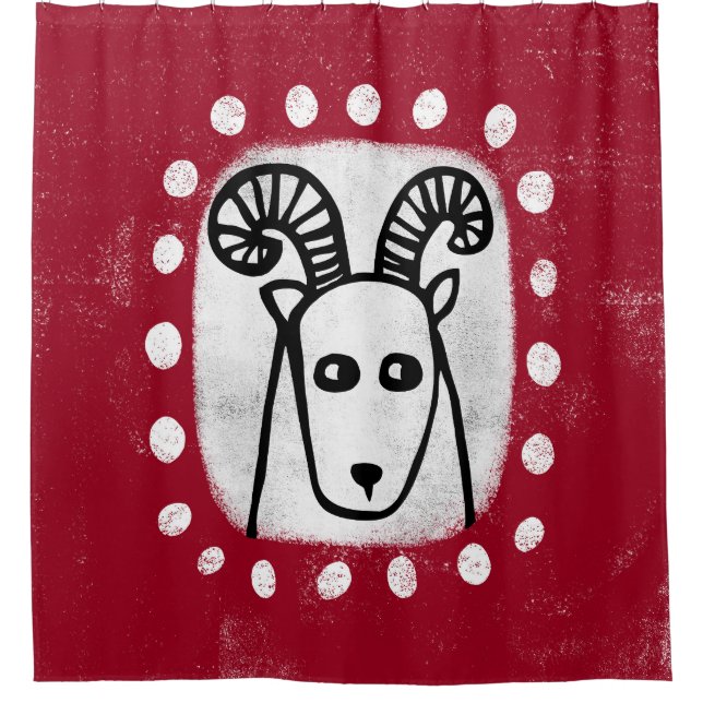 Bélier Mouton Drôle Sur Rideau De Douche Rouge (Devant)