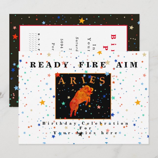 Bélier zodiaque PRÊT À TIRER FEU invitation étoile (Devant / Derrière)