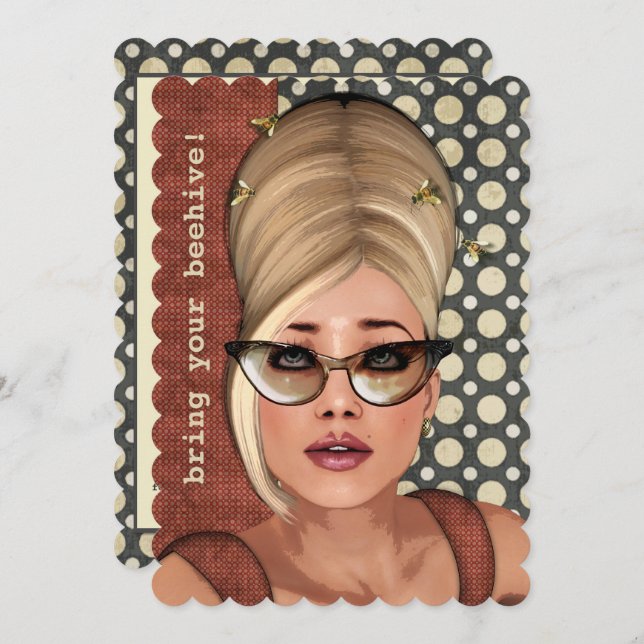 Belinda Beehive Retro Chic Grande Invitation (Devant / Derrière)