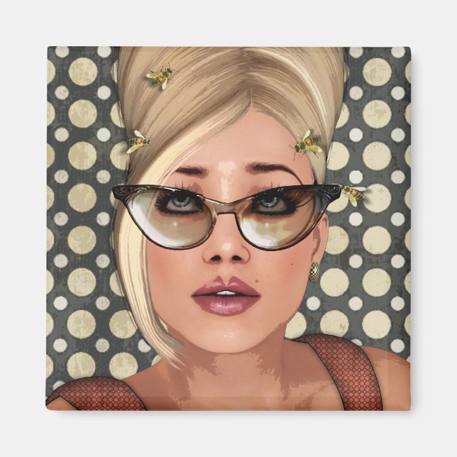 Belinda Beehive Retro Chic Magnet Carré (Devant)