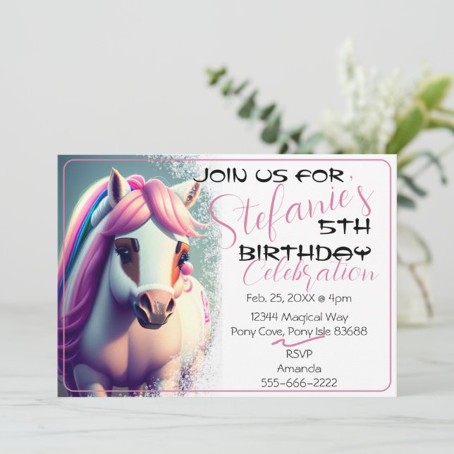 Belle 3D Spirit Pony 2 Anniversaire Invitation (Debout devant)