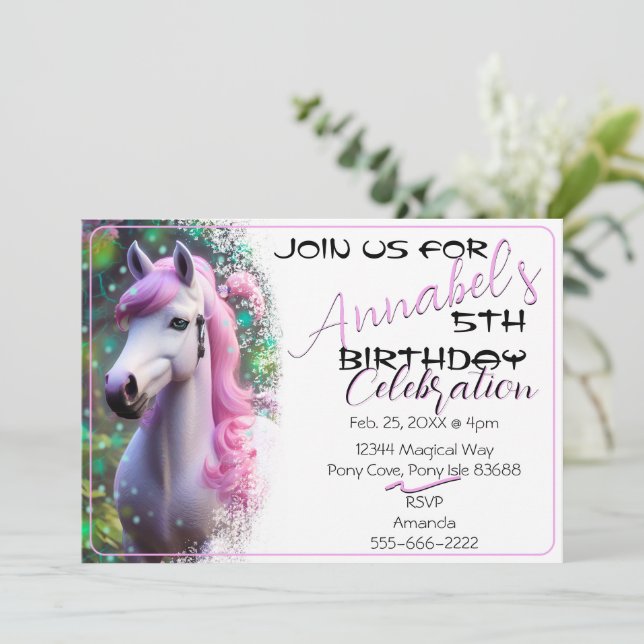 Belle 3D Spirit Pony 31 Invitation Anniversaire (Debout devant)