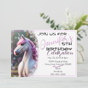 Belle 3D Spirit Pony 32 Invitation d'anniversaire