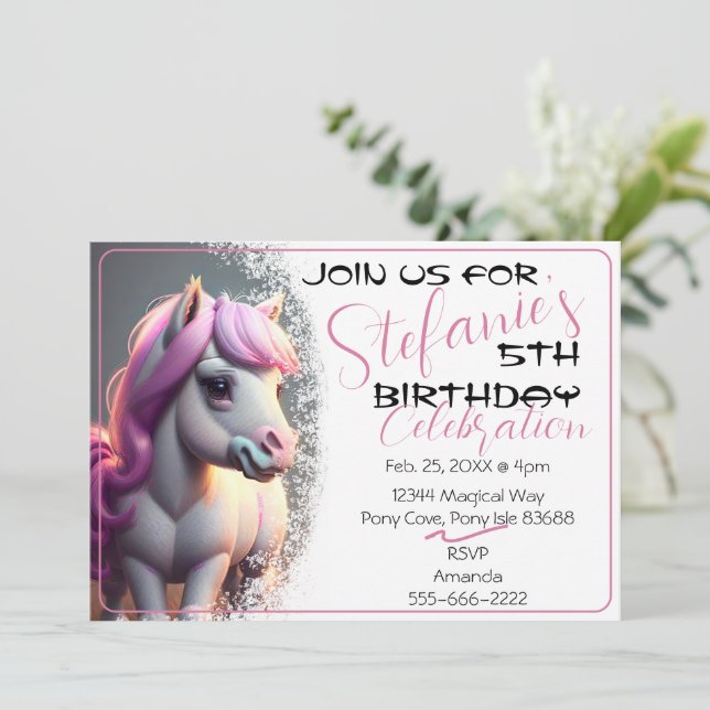 Belle 3D Spirit Pony 5 Anniversaire Invitation (Debout devant)