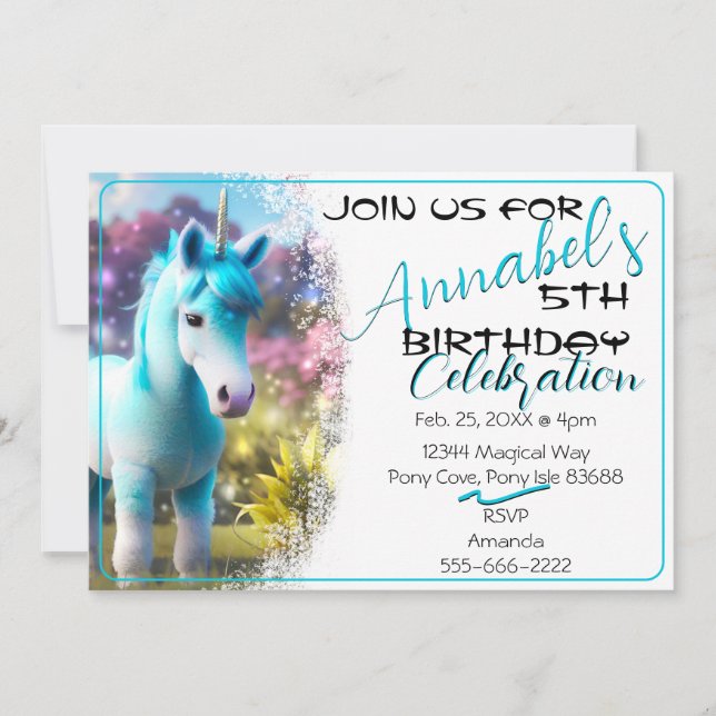 Belle 3D Spirit Unicorn Pony 23 Invitation Anniver (Devant)