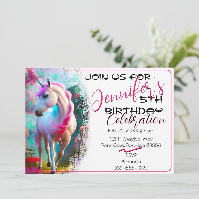 Belle 3D Spirit Unicorn Pony 33 Invitation Anniver (Debout devant)