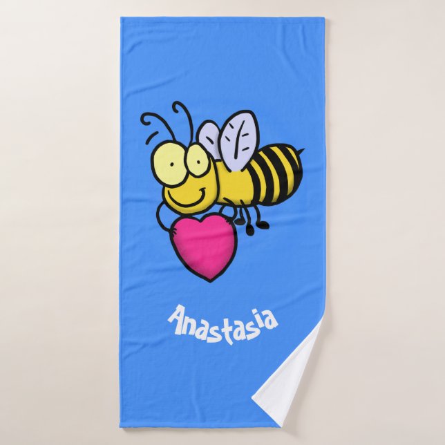 Belle abeille drôle avec dessin animé du coeur (Serviette de bain)