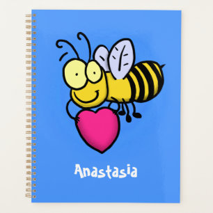 Belle abeille drôle avec dessin animé du coeur