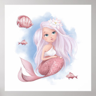 Belle affiche de sirène avec poissons