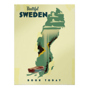 Belle affiche de voyage en Suède